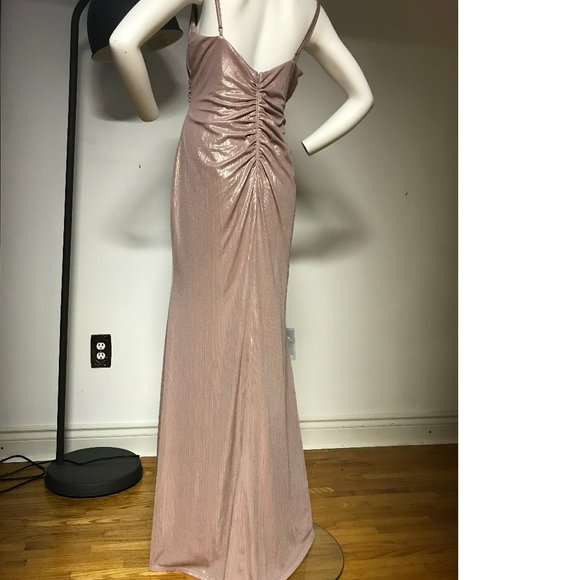NWT Le Chateau Rose Gold Metallic Maxi Gala Dress Gown Mermaid Wedding Wrap - Picture 2 of 7